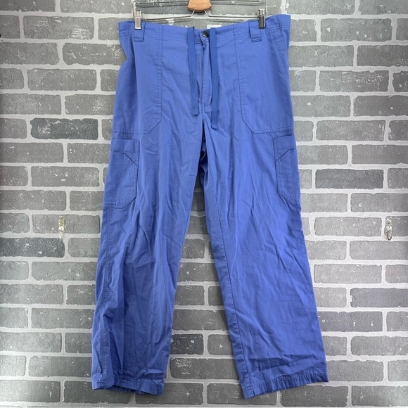 Carhartt Navy Blue Flex Carpenter Drawstring Flare Leg Scrub Pants Large Regular - Picture 1 of 8